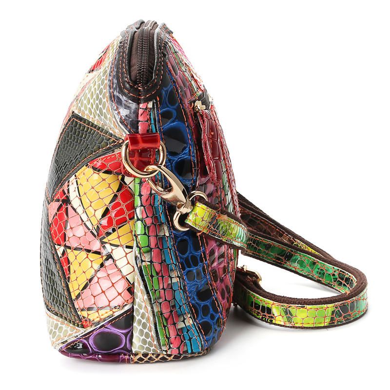 Bolso Bandolera De Cuero Genuino Para Mujer Patchwork Art Shell