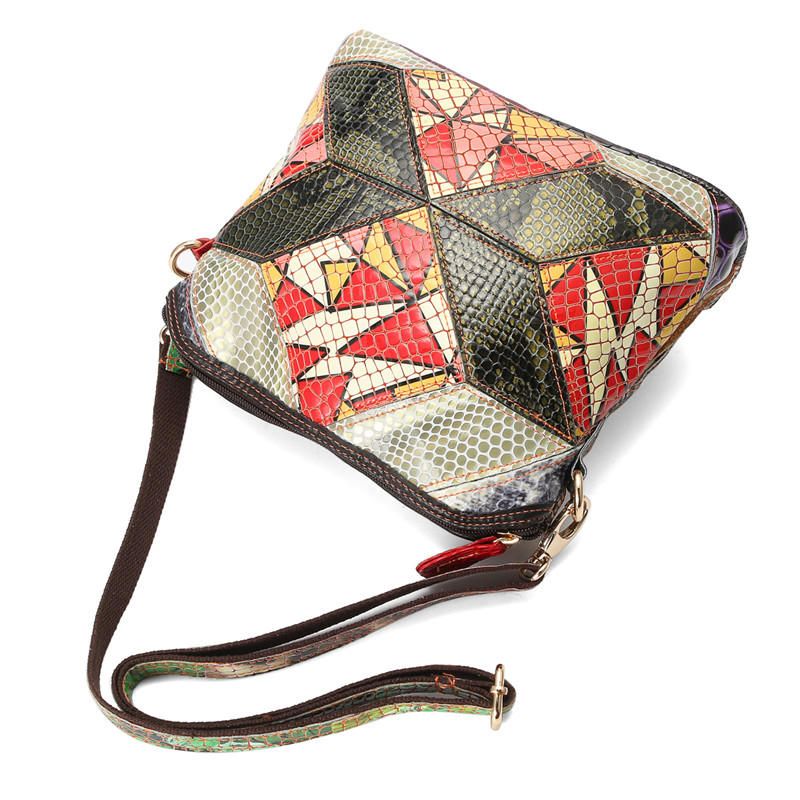 Bolso Bandolera De Cuero Genuino Para Mujer Patchwork Art Shell