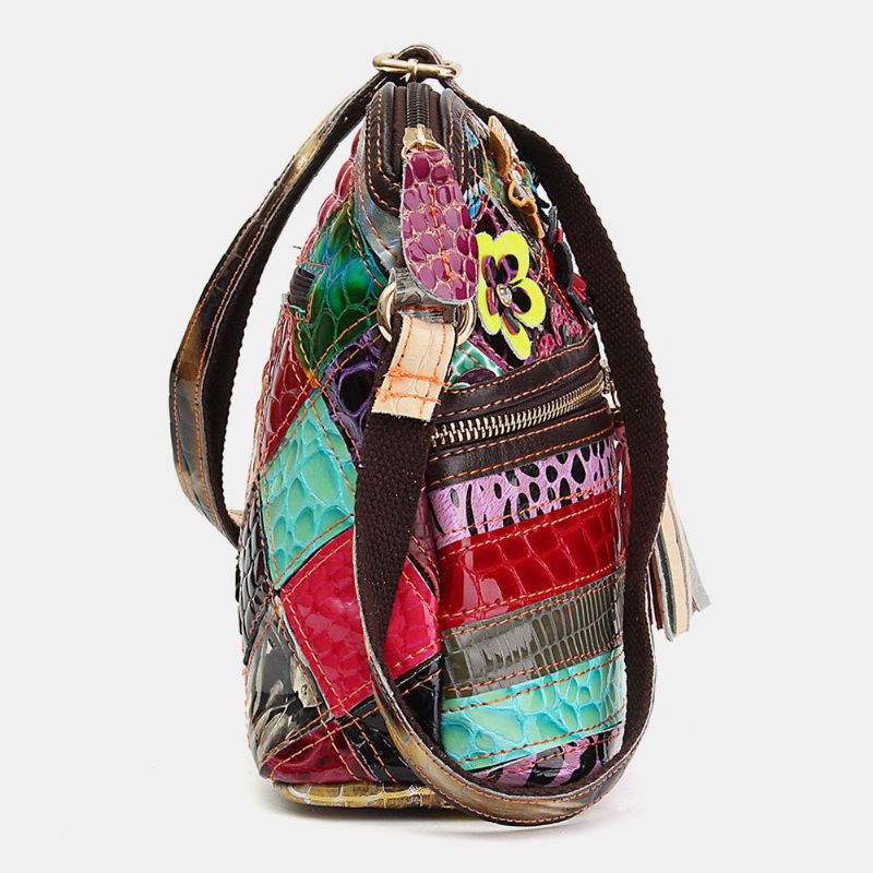 Bolso Bandolera De Cuero Genuino Vintage Floral Para Mujer Bolso De Hombro Informal Para Niñas