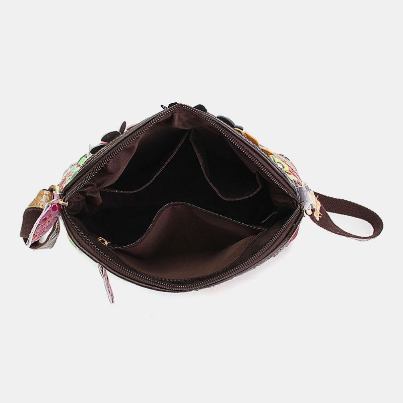 Bolso Bandolera De Cuero Genuino Vintage Floral Para Mujer Bolso De Hombro Informal Para Niñas