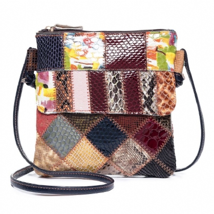 Bolso Bandolera De Cuero Genuino Vintage Patchwork Para Mujer Bolso De Hombro Informal