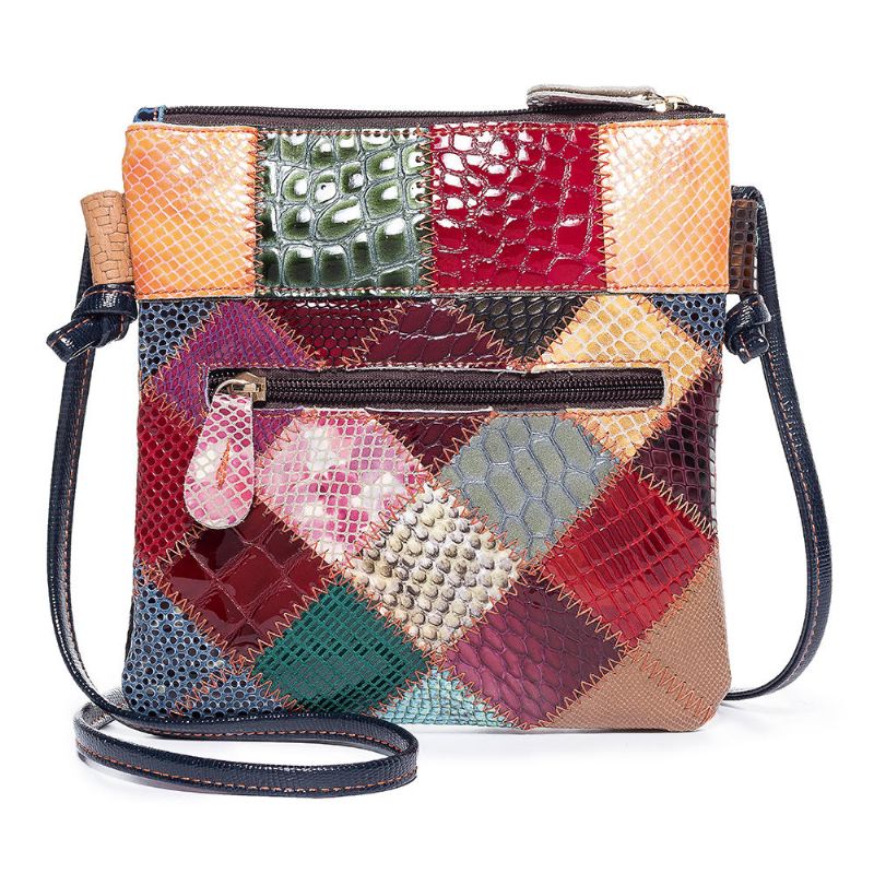 Bolso Bandolera De Cuero Genuino Vintage Patchwork Para Mujer Bolso De Hombro Informal