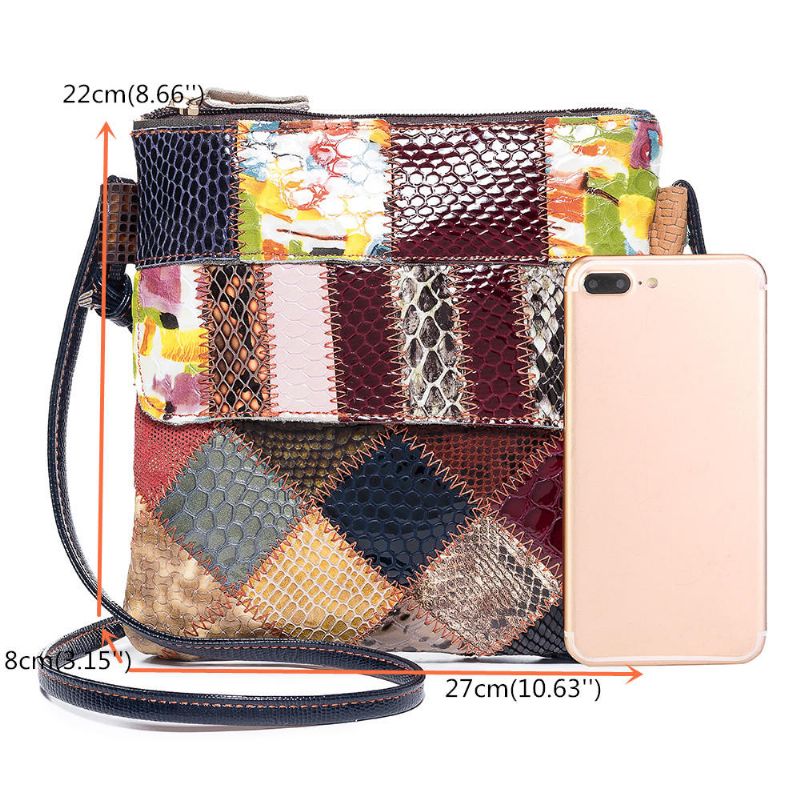 Bolso Bandolera De Cuero Genuino Vintage Patchwork Para Mujer Bolso De Hombro Informal