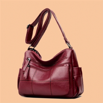 Bolso Bandolera De Cuero Suave Con Múltiples Ranuras Para Mujer Bolso Bandolera Con Costura De Ocio