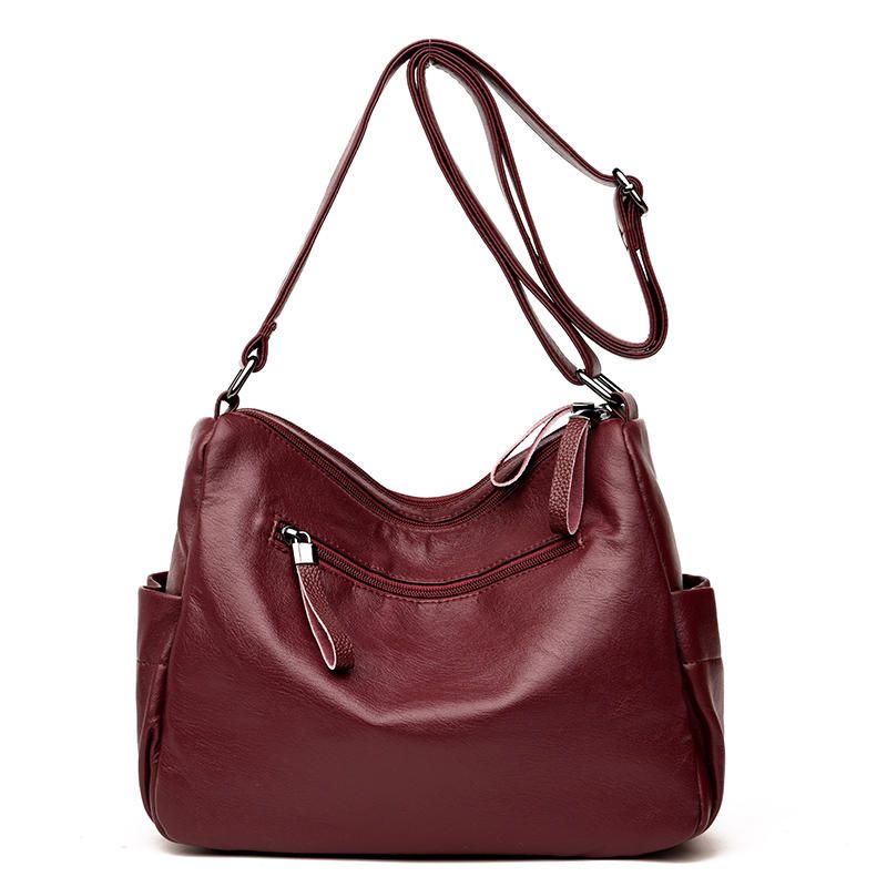 Bolso Bandolera De Cuero Suave Con Múltiples Ranuras Para Mujer Bolso Bandolera Con Costura De Ocio