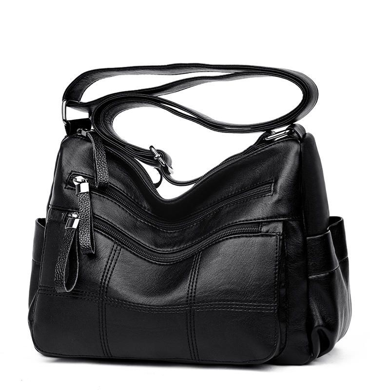 Bolso Bandolera De Cuero Suave Con Múltiples Ranuras Para Mujer Bolso Bandolera Con Costura De Ocio