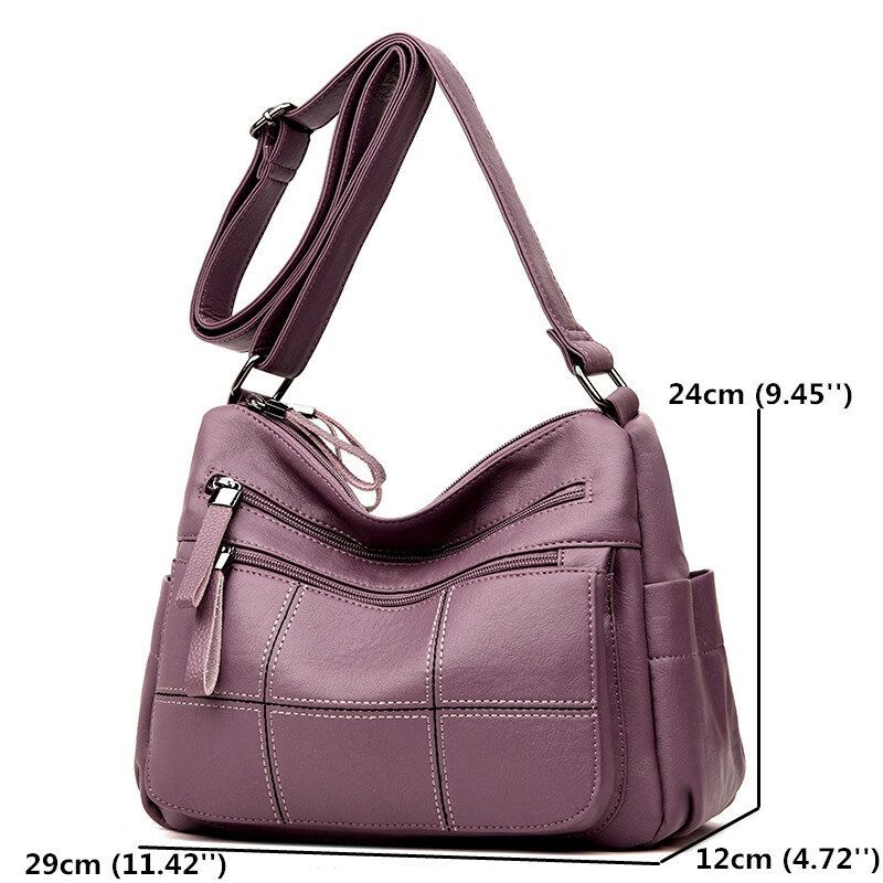 Bolso Bandolera De Cuero Suave Con Múltiples Ranuras Para Mujer Bolso Bandolera Con Costura De Ocio