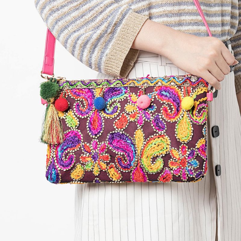 Bolso Bandolera Floral De Estilo Étnico Para Mujer