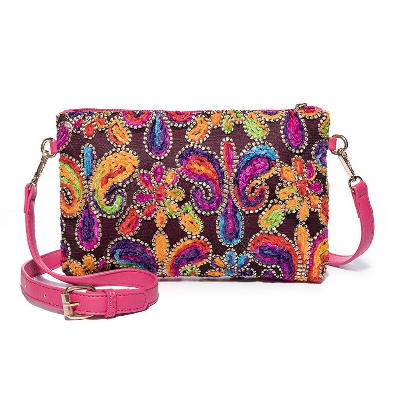 Bolso Bandolera Floral De Estilo Étnico Para Mujer