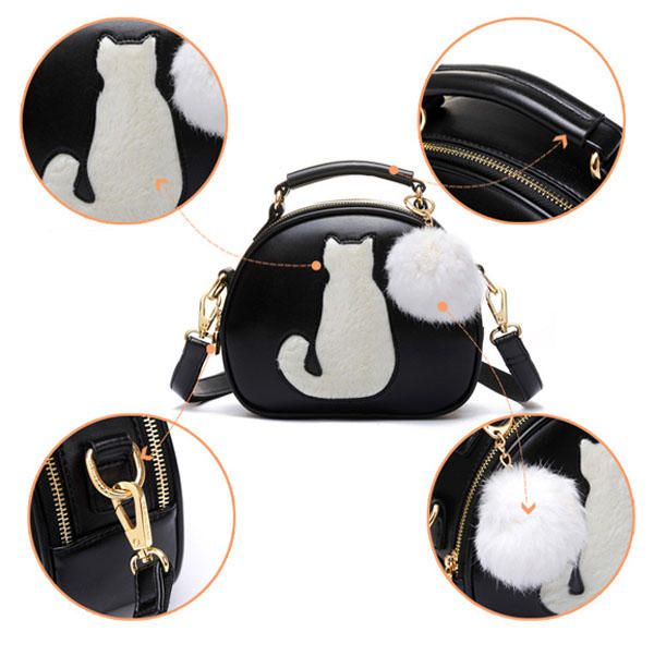 Bolso Bandolera De Gato Lindo De Cuero Pu Para Mujer Bolso De Color Caramelo