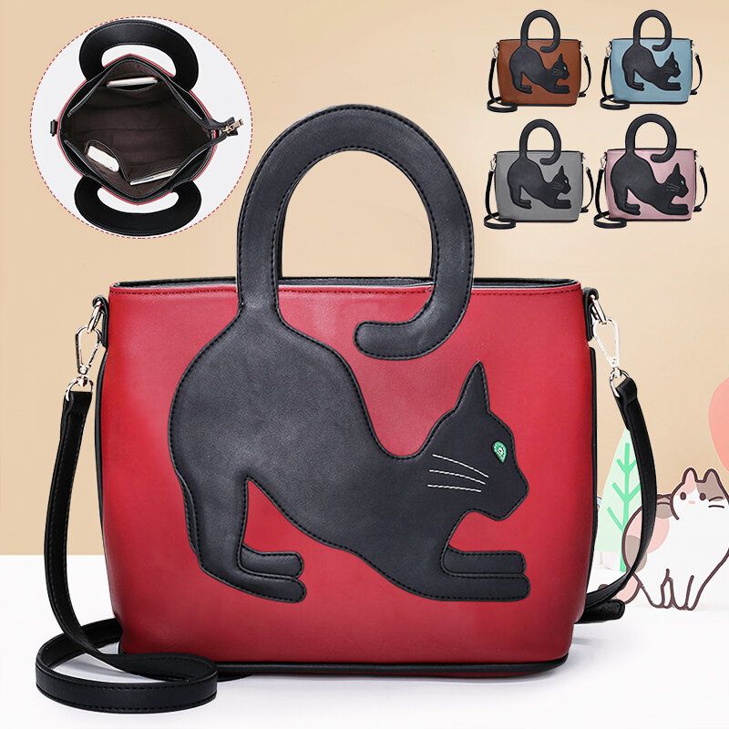 Bolso Bandolera Informal Con Diseño De Gato Lindo De Piel Sintética Para Mujer