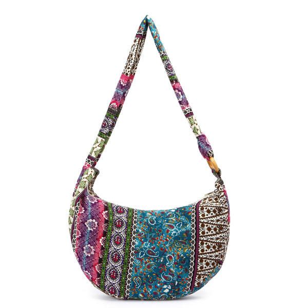 Bolso Bandolera De Lona Con Bordado Étnico De Flores Para Mujer