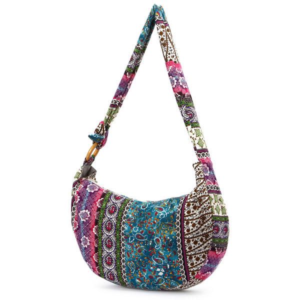 Bolso Bandolera De Lona Con Bordado Étnico De Flores Para Mujer