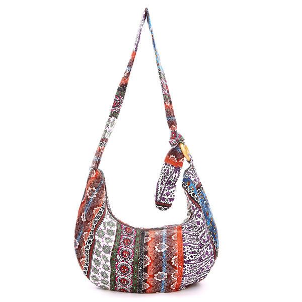 Bolso Bandolera De Lona Con Bordado Étnico De Flores Para Mujer