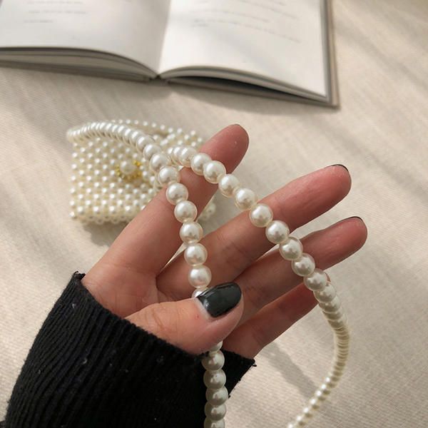 Bolso Bandolera De Noche Hecho A Mano Con Perlas Para Mujer