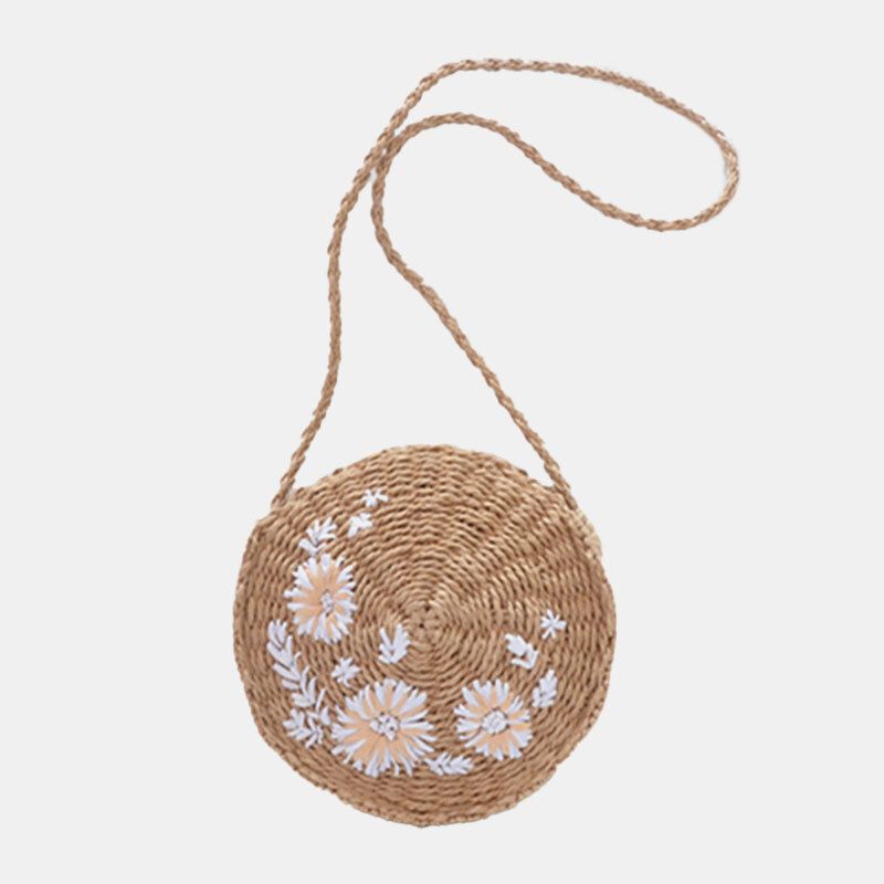 Bolso Bandolera De Paja Con Bordado Floral Con Cierre De Playa Para Mujer