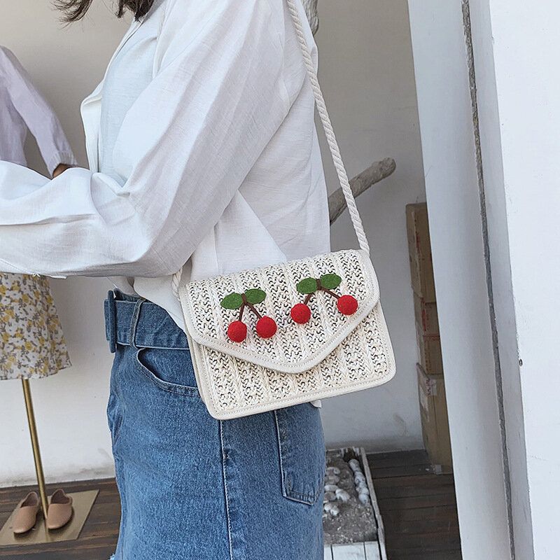 Bolso Bandolera De Paja Tejida En La Playa De Verano Para Mujer