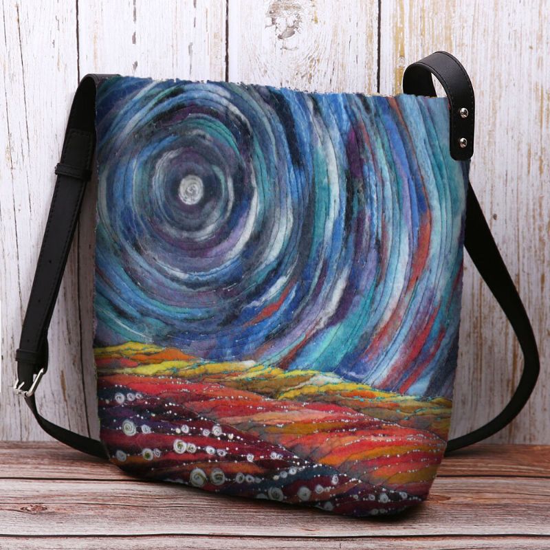 Bolso Bandolera De Pelo De Cordero Colorido De Cielo Estrellado Para Mujer