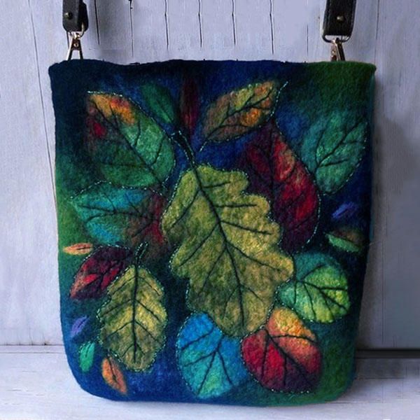 Bolso Bandolera De Pelo De Cordero Diy Con Hoja Colorida Para Mujer