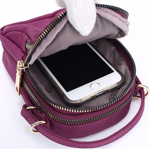 Bolso Bandolera Sólido De Nailon Resistente Al Agua Con Múltiples Ranuras Para Mujer Mini Bolso Para Teléfono Portátil