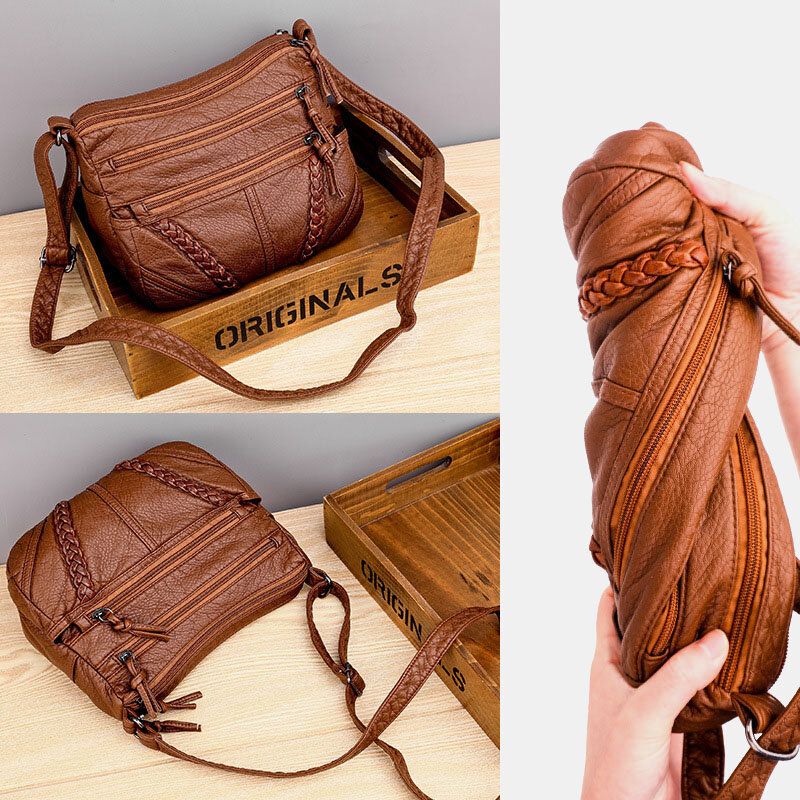 Bolso Bandolera Vintage De Mediana Edad Con Múltiples Bolsillos Para Mujer