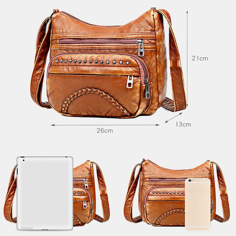 Bolso Bandolera Vintage De Mediana Edad Con Remaches Y Multibolsillos Para Mujer