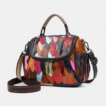 Bolso Bandolera Vintage Patchwork De Cuero Genuino Para Mujer