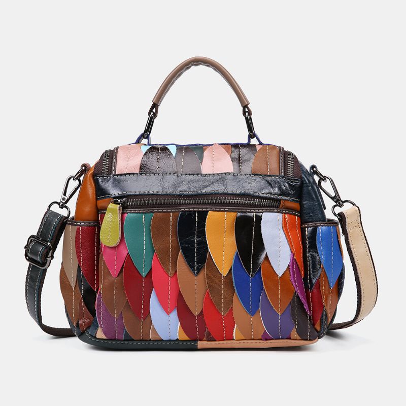 Bolso Bandolera Vintage Patchwork De Cuero Genuino Para Mujer