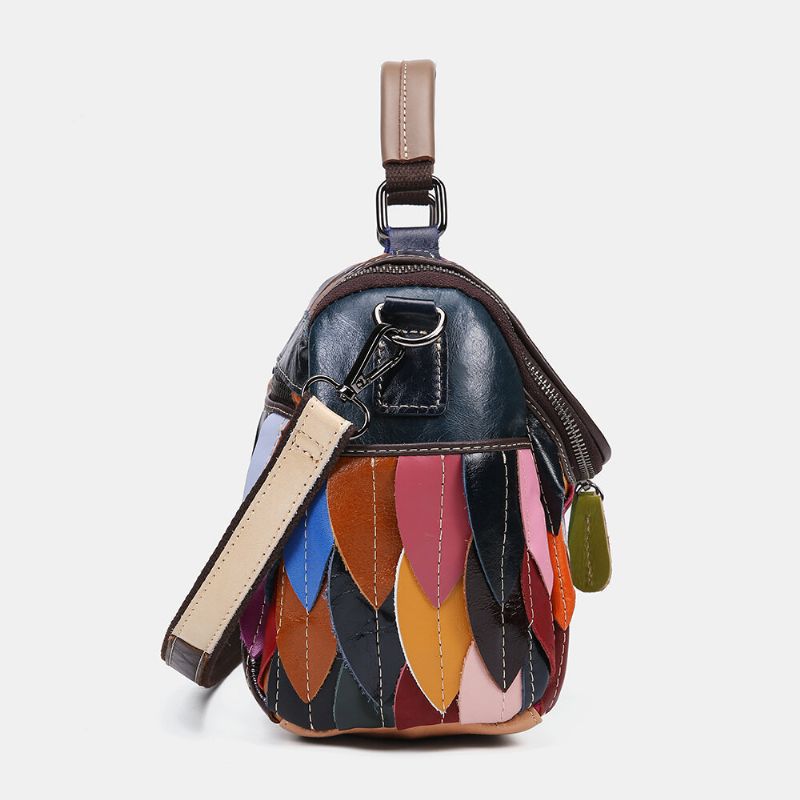 Bolso Bandolera Vintage Patchwork De Cuero Genuino Para Mujer