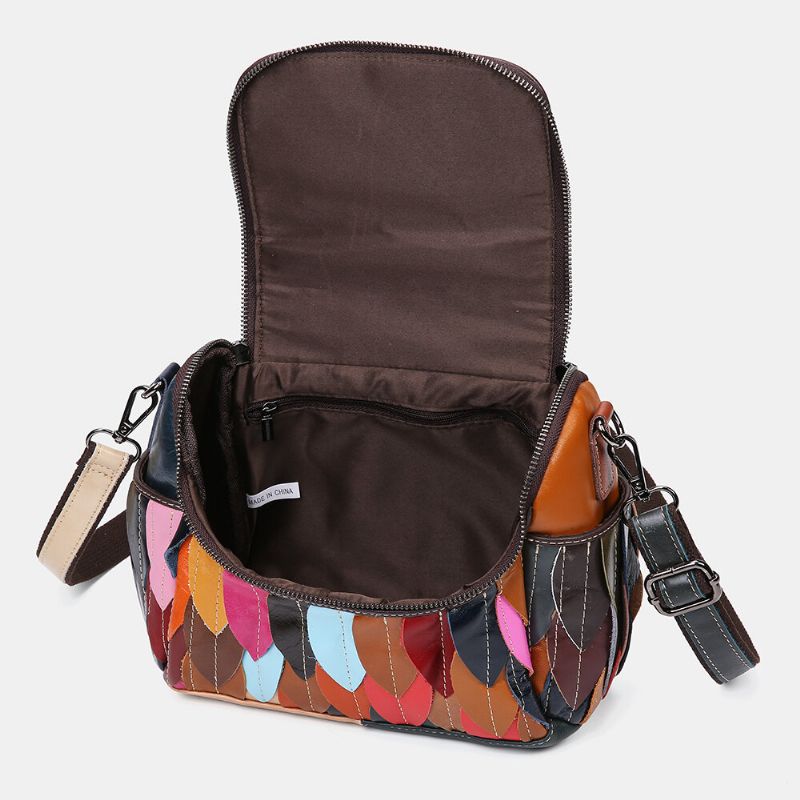 Bolso Bandolera Vintage Patchwork De Cuero Genuino Para Mujer