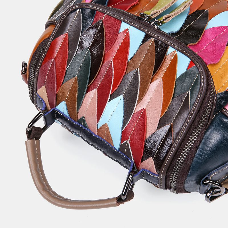 Bolso Bandolera Vintage Patchwork De Cuero Genuino Para Mujer