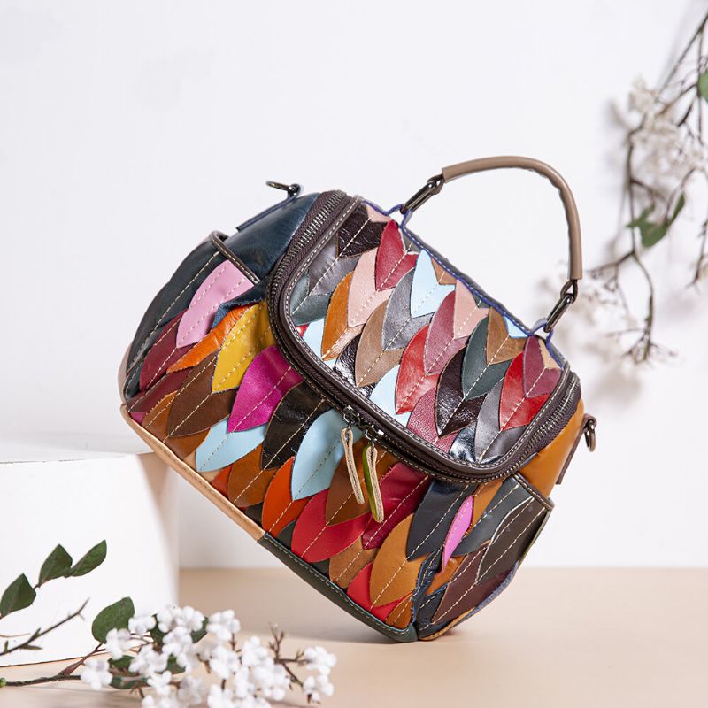 Bolso Bandolera Vintage Patchwork De Cuero Genuino Para Mujer