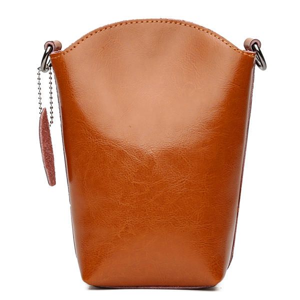 Bolso De Cubo Vintage De Cuero Genuino Para Mujer Bolso De Teléfono Sólido Bolso De Ocio Mini Bandolera