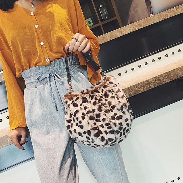 Bolso De Felpa De Leopardo Para Mujer Bolso De Cubo De Algodón