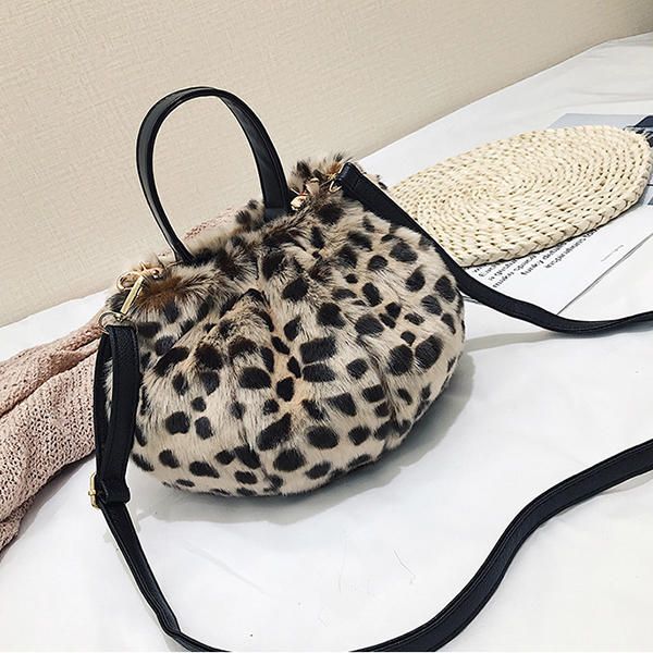 Bolso De Felpa De Leopardo Para Mujer Bolso De Cubo De Algodón