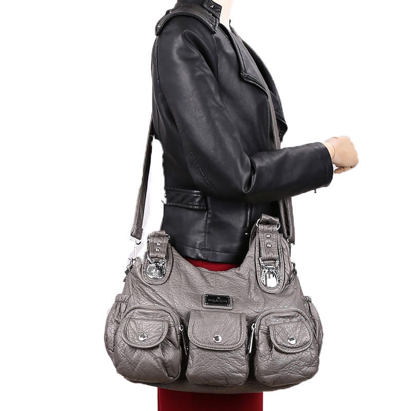 Bolso De Hombro Casual Con Múltiples Bolsillos De Cuero Pu Para Mujer