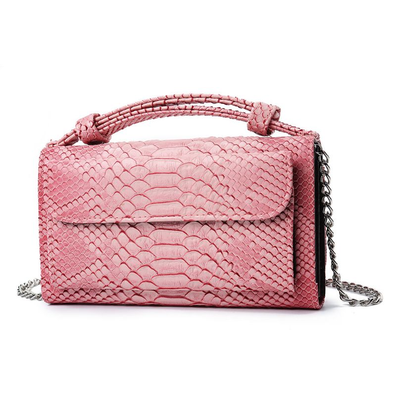 Bolso De Hombro Con Cadena De Cuero Genuino De Piel De Serpiente Para Mujer Bolso Bandolera Cartera Larga