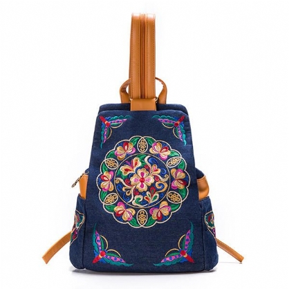 Bolso De Hombro Con Mochila Bordada De Estilo Nacional Para Mujer