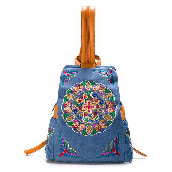 Bolso De Hombro Con Mochila Bordada De Estilo Nacional Para Mujer