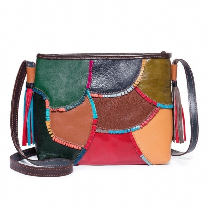 Bolso De Hombro De Cuero Genuino Vintage Patchwork Para Mujer