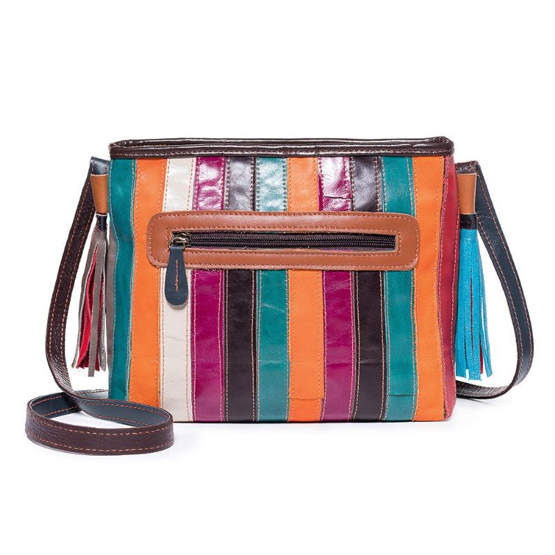 Bolso De Hombro De Cuero Genuino Vintage Patchwork Para Mujer