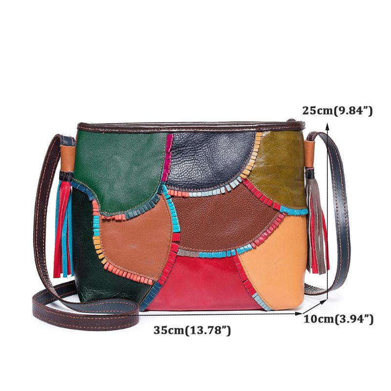 Bolso De Hombro De Cuero Genuino Vintage Patchwork Para Mujer