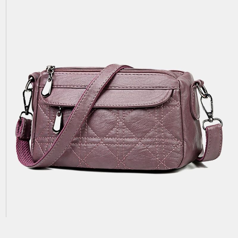 Bolso De Hombro Diagonal De Gran Capacidad De Doble Capa De Cuero De Pu Lavado Para Mujer Bolsos Cruzados Suaves