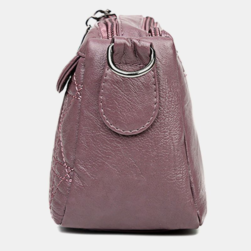 Bolso De Hombro Diagonal De Gran Capacidad De Doble Capa De Cuero De Pu Lavado Para Mujer Bolsos Cruzados Suaves