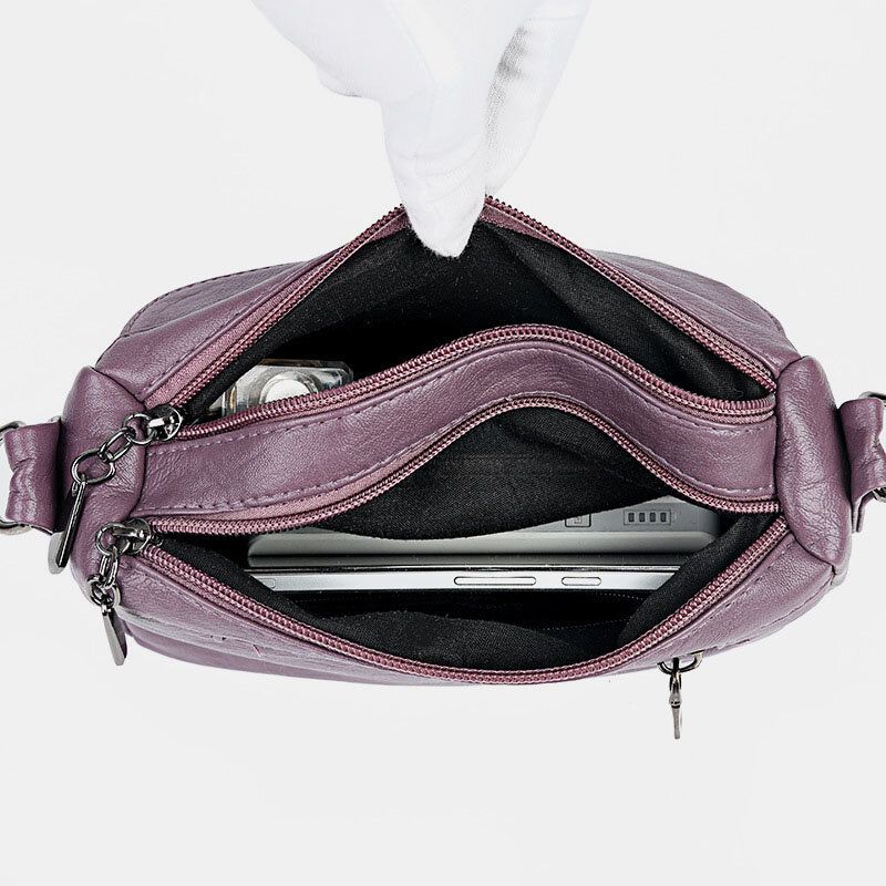 Bolso De Hombro Diagonal De Gran Capacidad De Doble Capa De Cuero De Pu Lavado Para Mujer Bolsos Cruzados Suaves