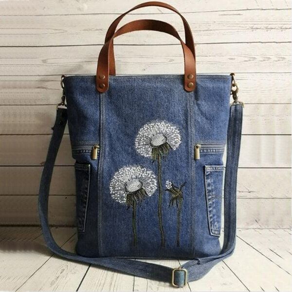 Bolso De Hombro De Lona Con Estampado De Flores Para Mujer