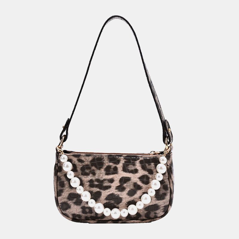 Bolso De Hombro De Perlas Con Estampado De Leopardo De Pu Para Mujer Bolso De Axila