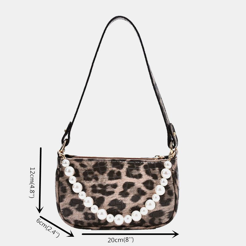 Bolso De Hombro De Perlas Con Estampado De Leopardo De Pu Para Mujer Bolso De Axila