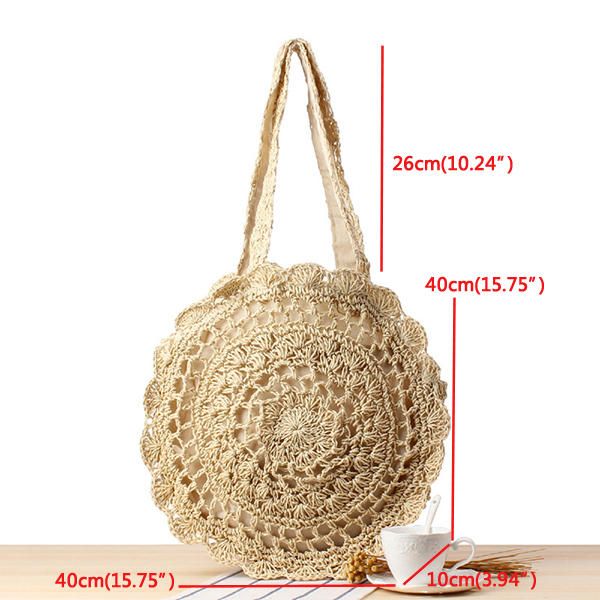 Bolso De Hombro Redondo Hueco De Paja Informal Para Mujer