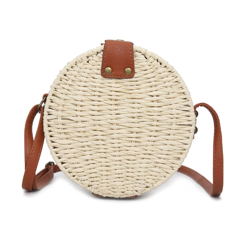 Bolso De Hombro Redondo De Paja De Verano Para Mujer Bolso Bandolera De Playa Tejida Vintage